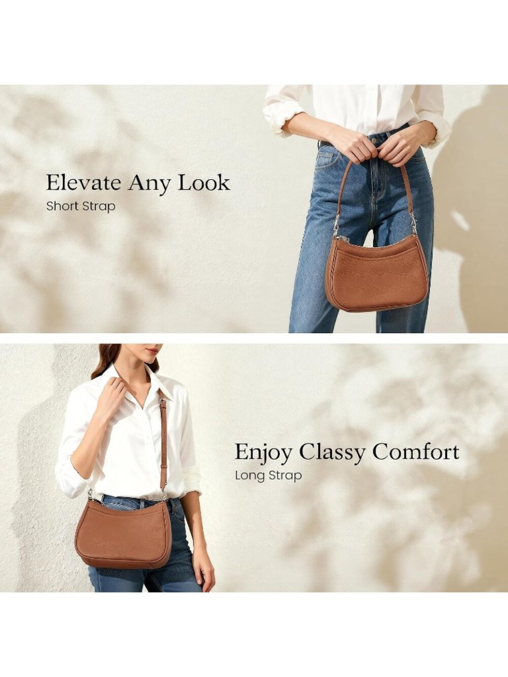 👜Women's Brown Genuine Leather Anti Theft Hobo Shoulder RFID Card Crossbody Bag - Picture 3 of 6